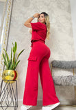 Conjunto blusón bota campana cargo